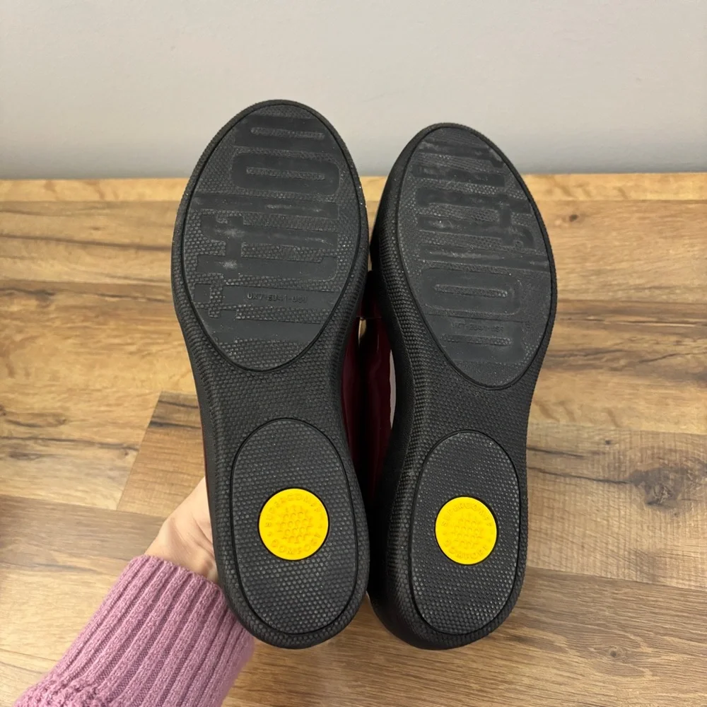 FitFlop Fringey Sneakerloafer Patent Leather Slip On Penny Loafers Deep Red - Picture 6 of 8